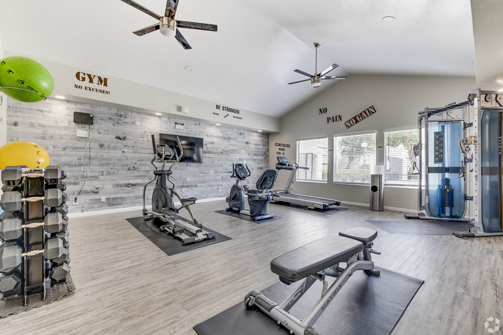 the preserve at ballantyne commons fitness room with weights and cardio equipment