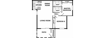 a floor plan of a small house with a kitchen and a living room