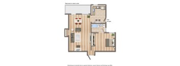 one bedroom apartment floor plan rendering at dupont apartments in washington dc