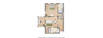1 Bed E 731 floor plan