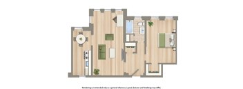 1 bedroom floor plan rendering at the dahila apartments in takoma washington dc