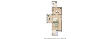 1 Bed F 864 squared feet with sunroom floor plan rendering