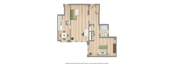 A floor plan of a house with a kitchen, living room, dining room, and bedrooms.