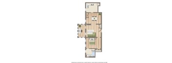 1 bedroom apartment floor plan rendering at twin oaks apartments in washington dc
