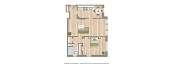 A floor plan of a house with a kitchen, living room, and bathroom.