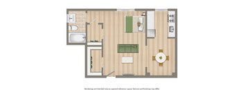 studio apartment floor plan rendering at 1401 sheridan apartments in washington dc