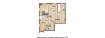 1 bedroom floor plan rendering at 4031 davis place apartments in washington dc