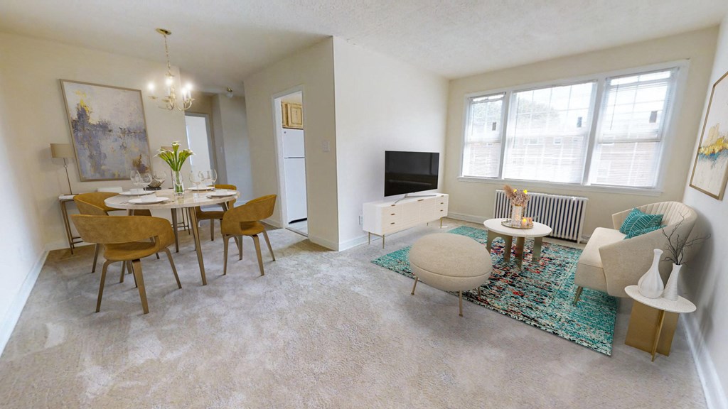 living and dining room at jetu apartments for rent in washington dc