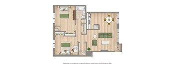 A floor plan of a house with a living room, kitchen, and dining area.