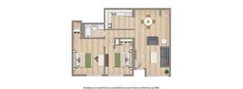 2 bedroom apartment floor plan rendering at washington view apartments in washington dc