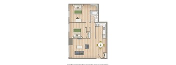 2 bedroom apartment floor plan rendering at washington view apartments in washington dc