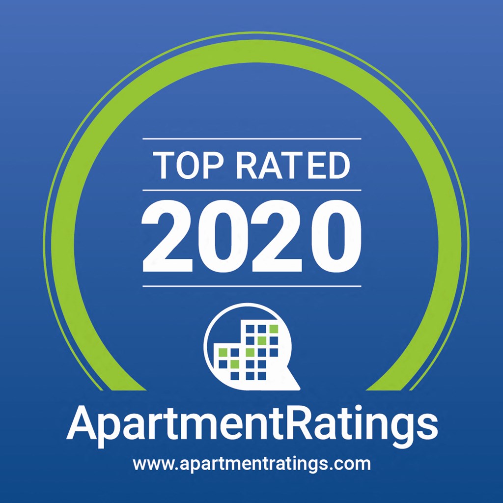 a blue and green logo with the words top rated 2020 apartment ratings