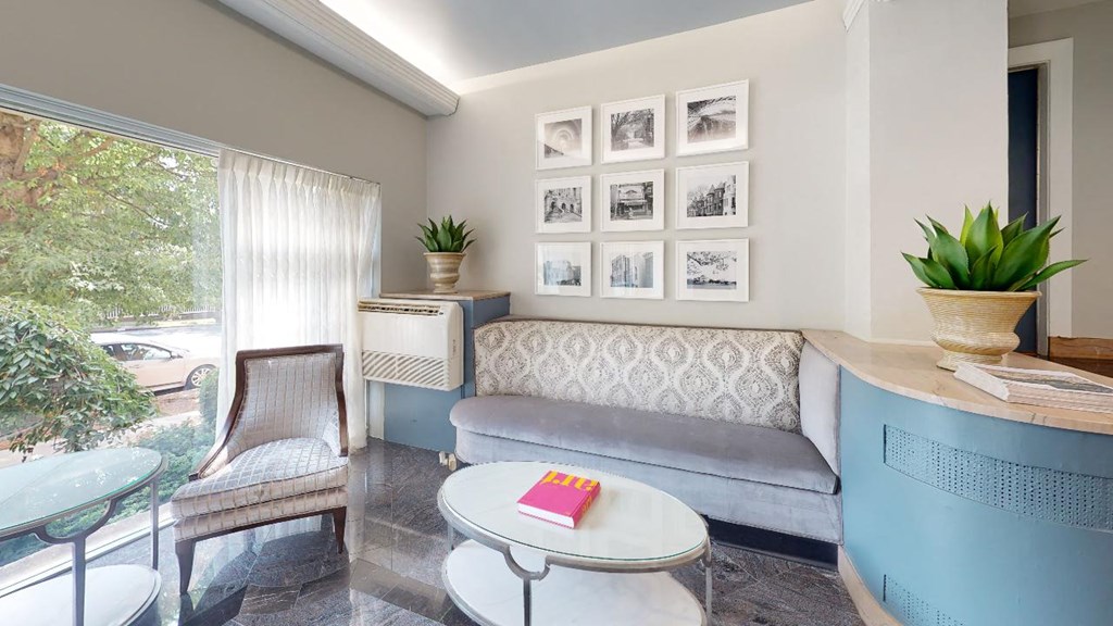 Sherry Hall Lobby with Sofa and Photos of Washington DC