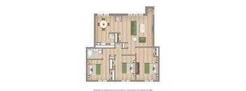 A floor plan of a house with a kitchen, living room, and two bedrooms.