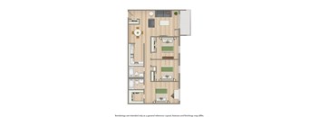 A floor plan of a house with a kitchen, living room, dining room, and three bedrooms.