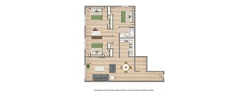 3 bedroom apartment floor plan rendering at washington view apartments in washington dc
