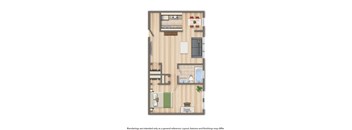1 bedroom apartment floor plan rendering at 3101 pennsylvania apartments in washington dc