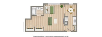 studio apartment floor plan rendering at 3101 Pennsylvania Ave. apartments in washington dc