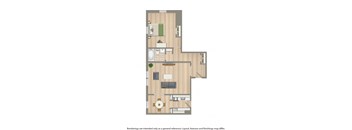one bedroom apartment floor plan rendering at 4031 davis place apartments in washington dc
