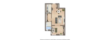 studio apartment floor plan rendering at baystate apartments in washington dc