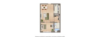 studio apartment floor plan rendering at baystate apartments in washington dc