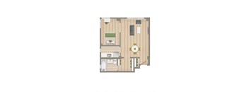 studio apartment floor plan rendering at baystate apartments in washington dc