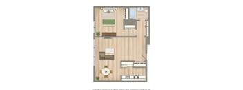 one bedroom apartment floor plan rendering at brunswick house apartments in washington dc