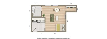 studio apartment floor plan rendering at chatham courts apartments in washington dc
