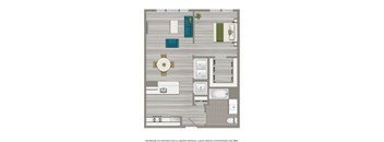 1 bedroom apartment floor plan rendering at city view apartments in washington dc