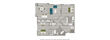 2 bedroom apartment floor plan rendering at city view apartments in washington dc