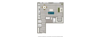 studio apartment floor plan rendering at cityview apartments in washington dc