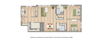 clarence house 2 bedroom apartment floor plan rendering
