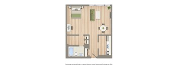 clarence house studio apartment floor plan rendering
