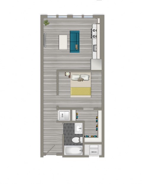 rendering of a 1 bedroom apartment at crest at skyland town center in washington dc