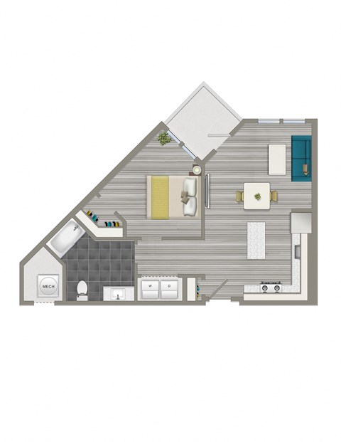rendering of a 1 bedroom apartment with balcony at crest at skyland town center in washington dc