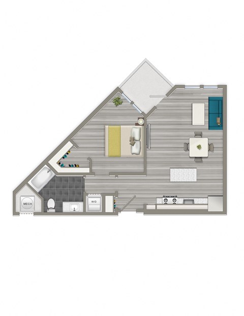 rendering of a 1 bedroom apartment with balcony at crest at skyland town center in washington dc