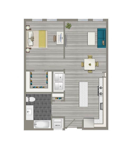 rendering of a 1 bedroom apartment at crest at skyland town center in washington dc