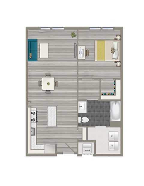 rendering of a 1 bedroom apartment at crest at skyland town center in washington dc