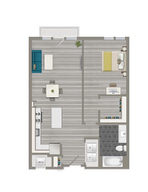 rendering of a 1 bedroom apartment with balcony at crest at skyland town center in washington dc