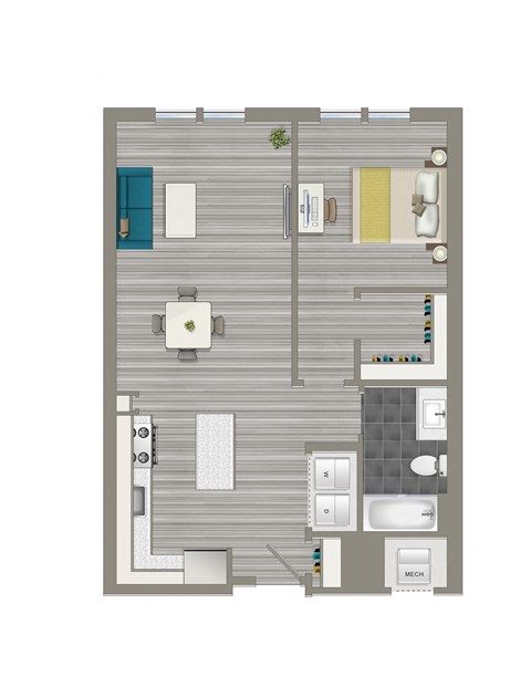 rendering of a 1 bedroom apartment at crest at skyland town center in washington dc
