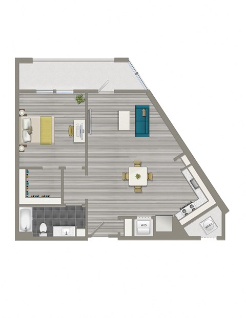 rendering of a 1 bedroom apartment with balcony at crest at skyland town center in washington dc