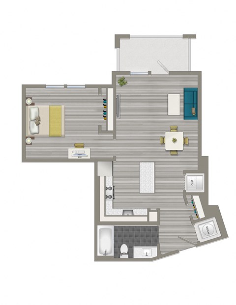 rendering of a 1 bedroom apartment with balcony at crest at skyland town center in washington dc
