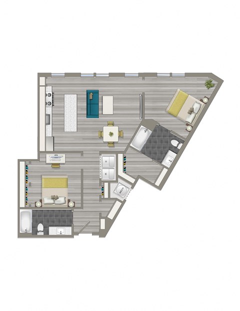rendering of a 2 bedroom apartment at crest at skyland town center in washington dc