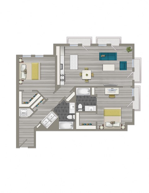 rendering of a 2 bedroom apartment with balcony at crest at skyland town center in washington dc