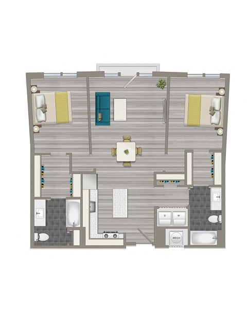 rendering of a 2 bedroom apartment with balcony at crest at skyland town center in washington dc