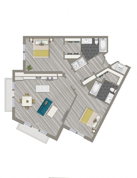rendering of a 2 bedroom apartment with balcony at crest at skyland town center in washington dc
