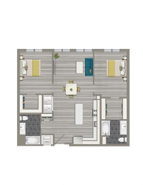 rendering of a 2 bedroom apartment at crest at skyland town center in washington dc