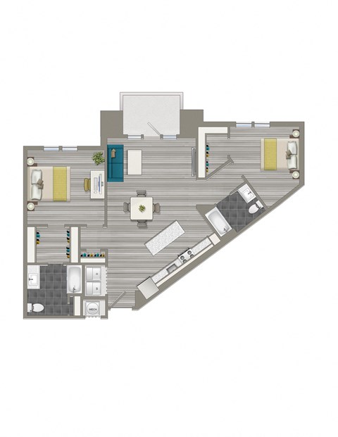 rendering of a 2 bedroom apartment with balcony at crest at skyland town center in washington dc