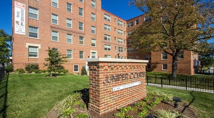 Juniper-Courts-Apartments-Monument-Sign exterior view of juniper courts apartments in washington dc