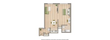 dupont apartments one bedroom floor plan rendering